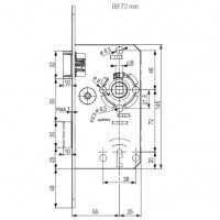 Twin lock mortise plastic bolt bolt BB/72 mm left