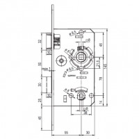 TWIN Mortise lock, metal arrow, toilet bolt, pitch 78 mm, left