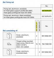 HAWA 057.3076.071 fixing set for supporting glass profile / guiding "U" profile