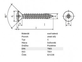 Screw DIN 7983 C PZ 3.9x19 zinc white lens head